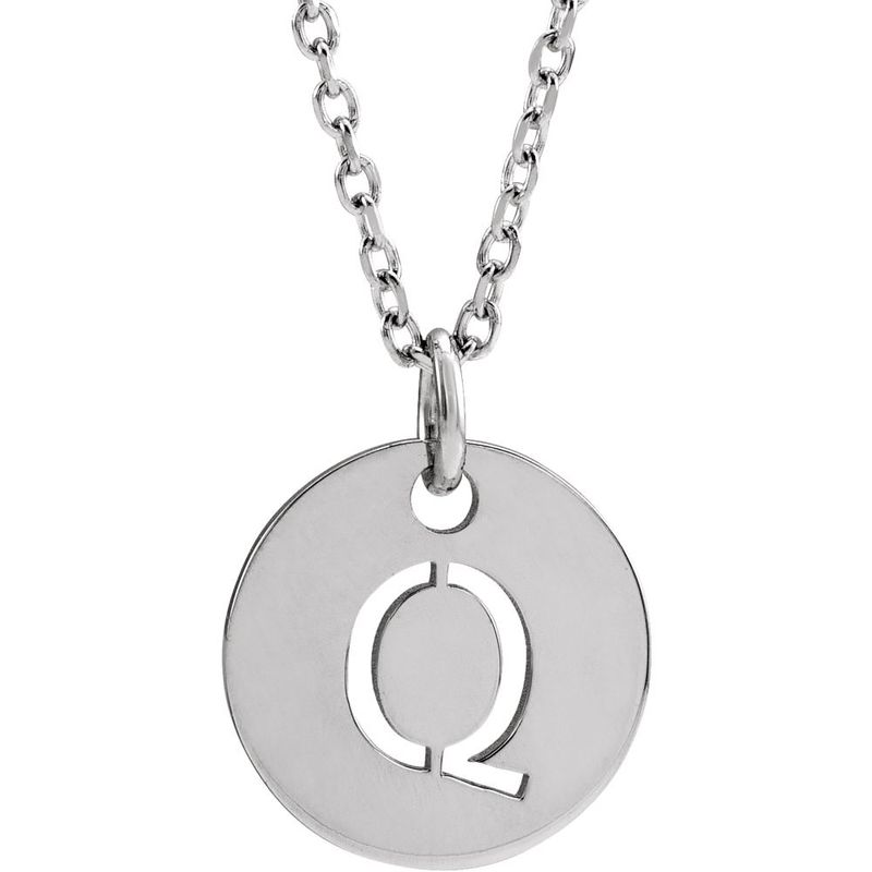 Sterling Silver Initial Q, Small 10mm Pierced Disc Necklace, 16-18 In.